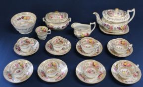 19th century porcelain tea service with hand painted floral decoration & gilding