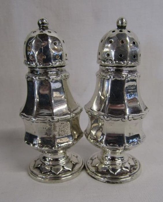 Brass candlesticks, The Blacksmith's anvil, possibly bronze engraved vase, silver salt and pepper ( - Image 7 of 8