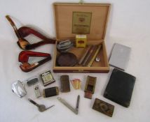 Tobacciana collection includes Meerschaum pipe, Chester silver banded pipe, cigar case with