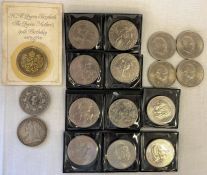 2 £5 coins (Queen Mother's 90th & Queen Elizabeth 1953-1993), 10 commemorative coins (wedding of