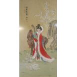 Framed Chinese silk painting depicting a horse and lady possibly Zhaojun - approx. 90cm x 52cm