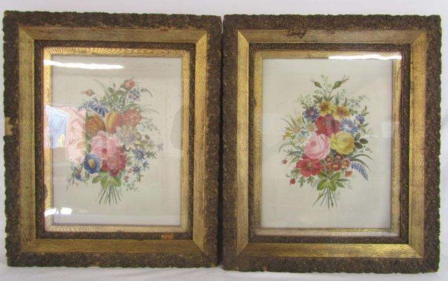Pair of gilt framed oil paintings on canvas - bouquets of flowers, no signature - approx. 65cm x - Image 2 of 7