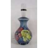 Moorcroft anemone on blue background baluster table lamp - Queen Mary label still attached - approx.