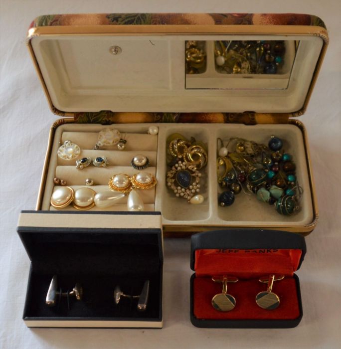 Pair of Links of London silver cufflinks, pair of Jeff Banks cufflinks & a small jewellery box