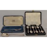 6 cased silver teaspoons, Sheffield 1956 Joseph Elliot & Sons, cased silver fork London 1934 and