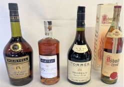 4 Bottles of brandy, including Asbach Uralt 70cl with box, Torres 5 Imperial Brandy Solera Reserva 1