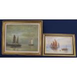 2 oils on canvas depicting seascapes, one signed T Weddel 62cm x 52cm