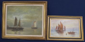 2 oils on canvas depicting seascapes, one signed T Weddel 62cm x 52cm