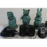 3 resin Beatrix Potter garden figures, Sony Walkman & speakers and Binatone Latitude 150 Private