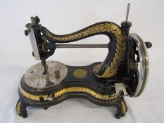 Jones Hand Machine hand crank cat back swan neck sewing machine circa 1890 shuttle intact -