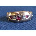 Victorian 15ct gold ruby & diamond gypsy ring, 2.14g, size H