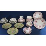 Late Victorian transfer printed part tea service, 4 Paragon Tree of Kashmir cups, saucers & side