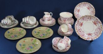 Late Victorian transfer printed part tea service, 4 Paragon Tree of Kashmir cups, saucers & side