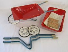 Tri-ang child's red wheelbarrow along with 2 unmade barrows includes instructions and fittings