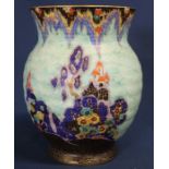 Crown Devon Mattajade Fairy Castle vase c.1930s, with a turreted castle on a mountain top,