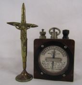 Brass bullet crucifix and WW2 W.G.P 1944 detector galvanometer
