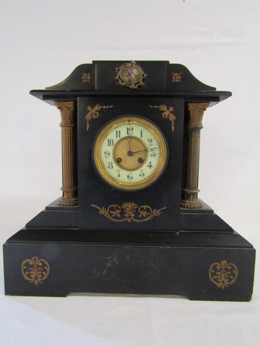 Large late 19th century slate mantel clock - 46cm x 49cm x 15cm