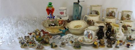 Selection of drinking glasses, graduated jugs sets, Murano glass clown, Tetley Tea Folk etc.