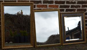 3 gilded wall mirrors, largest 90x 62cm