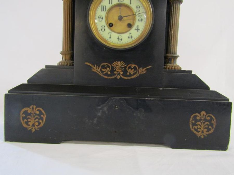 Large late 19th century slate mantel clock - 46cm x 49cm x 15cm - Image 6 of 7