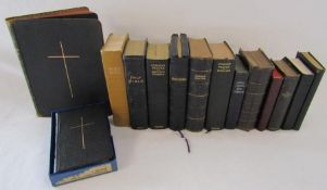 Collection of Bibles and Common Prayer books and a dictionary - some with inscriptions dating 1863/