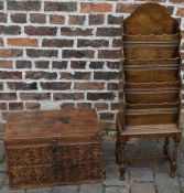 Carved pine chest and oak magazine rack in 18th century style
