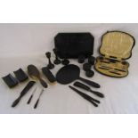 Ebony dressing table collection - includes nail care kit, brushes, candlesticks, pots etc