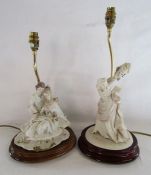 2 figural table lamps with signature - one with Capodimonte mark - no shades - untested