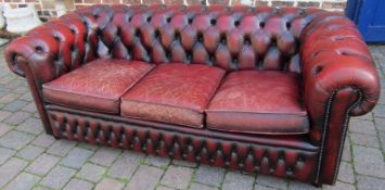 Red leather chesterfield 3 seater sofa