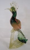 1950's Murano glass figure of stylised bird on a tree bough - gold and green body with gold flecks