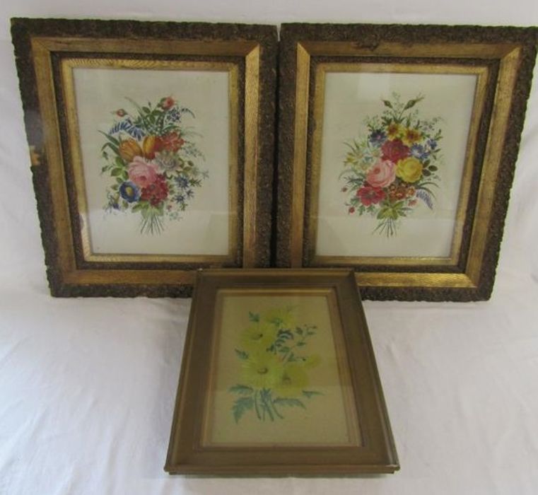 Pair of gilt framed oil paintings on canvas - bouquets of flowers, no signature - approx. 65cm x