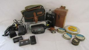 Sony Handycam video Hi8 CCD-TR760E with accessories, Kodak Cine Model K camera, cine films and HIT