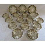 19th century porcelain tea set with grey and gold design -  includes slop bowl and cake plates