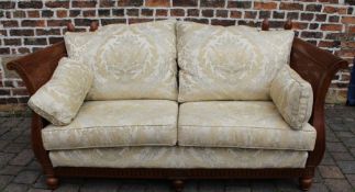 Multiyork double cane bergere knole sofa with cream upholstered cushions, w 182.5cm