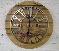 Large wooden indoor - outdoor wall clock with brand mark - approx 91cm dia