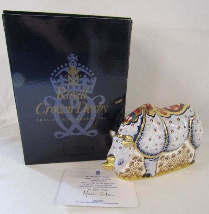 Royal Crown Derby paperweight Endangered Species White Rhino - limited edition 973/1000