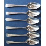 Set of 6 Georgian silver teaspoons with bright cut engraved detail London 1792, 2.3ozt