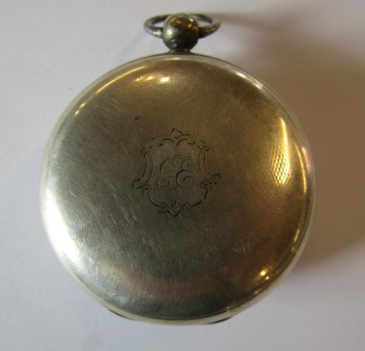 2 silver open face pocket watches, silver watch chain, Continental silver fob watch, base metal - Image 4 of 6