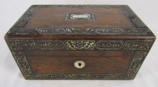 19th century mother of pearl inlaid rosewood tea caddy - approx. 25.5cm x 14.5cm x 12.5cm