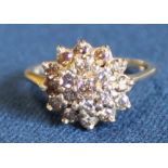 9ct gold diamond cluster ring 3.0g size M