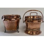 Planished copper jardiniere & hand wrought copper lidded pot