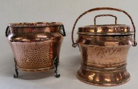 Planished copper jardiniere & hand wrought copper lidded pot