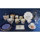 Selection of commemorative ware including Laura Knight Edward VIII mug, Royal Brierley lead