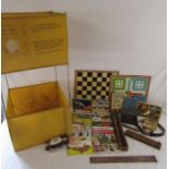 Canvas collapsible kite, cigarette collectors cards, board games, Fishpond parlour game, cribbage