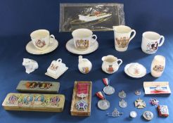 RAOB silver  & enamel medal, selection of Royal commemorative ware including tins, medals, ceramics,