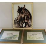 Pair of framed watercolour depicting fish "Moment of Decision" & "The Lady & The Shrimp" by R Worden