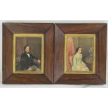 Pair framed Victorian portraits - unsigned - handwritten date to frame 1857 - approx. 23cm x 20cm