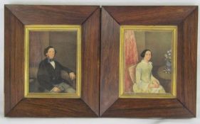 Pair framed Victorian portraits - unsigned - handwritten date to frame 1857 - approx. 23cm x 20cm