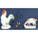 Herend cockerel 23cm high (damage to comb), Hungarian goat figurine & small possibly Beswick