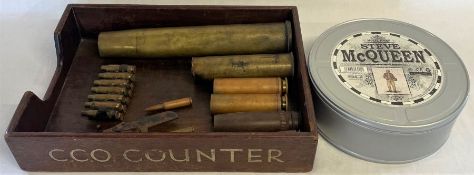 C.C.O Counter in/out tray, selection of military shell and bullet cases and a 2005 SD Toys Steve